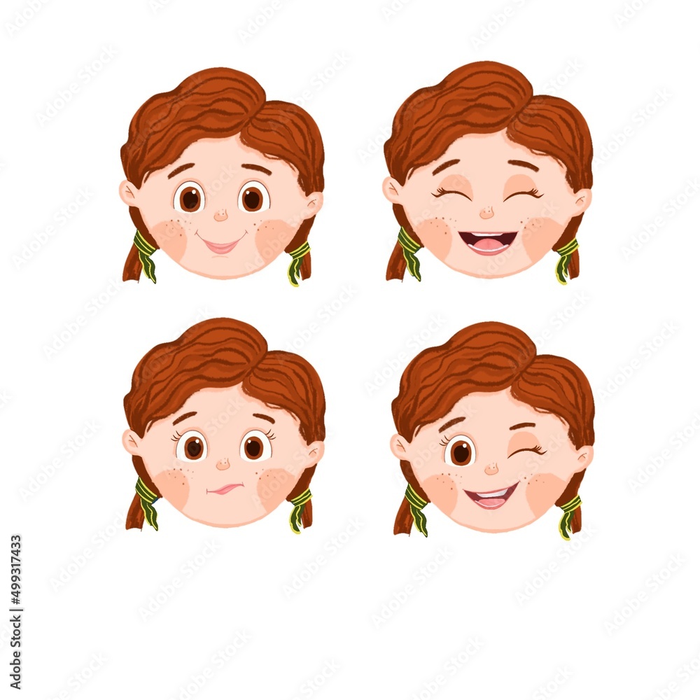 illustration of red girl emotions illustration of red girl emotions