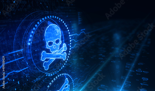 Skull pirate and online cyberattack symbol digital concept 3d illustration photo