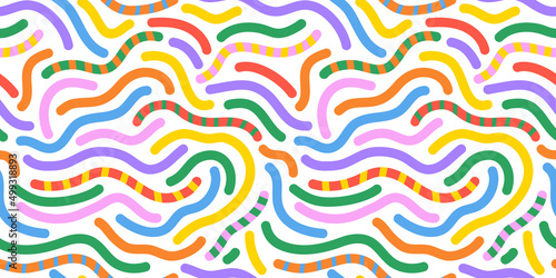 Colorful line doodle seamless pattern. Creative minimalist style art background, trendy design with basic shapes. Modern abstract color backdrop.