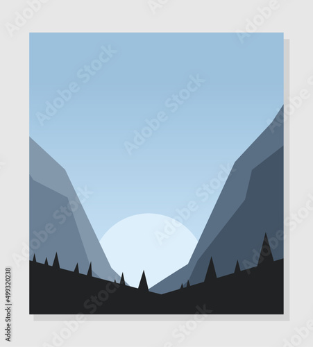 mountain valley illustration with moon