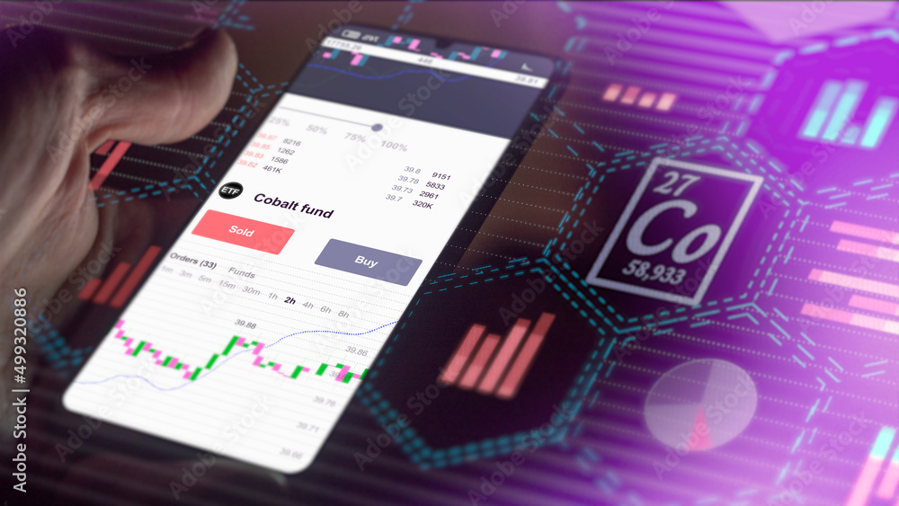 Fototapeta premium Exchange-traded fund chart, stock market etf mineral commodity. Business analysis of a etf trend. Invest in metal shares ETF. Buying strategic cobalt fund