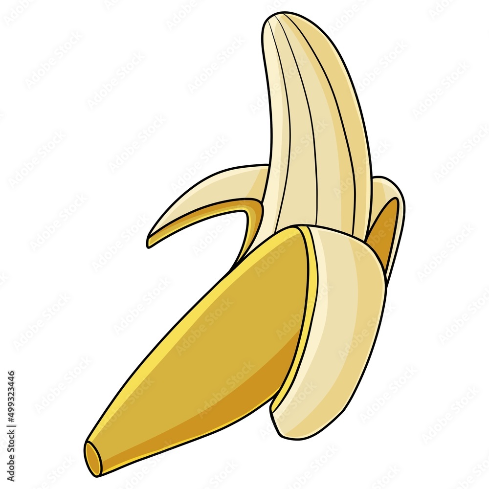 Cartoon illustration of banana on white background Cartoon illustration of banana on white background
