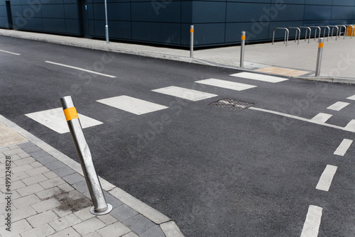 damaged road sign at junction