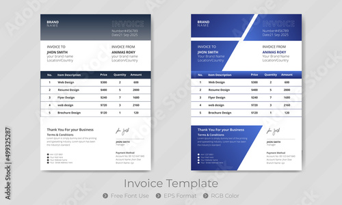 Professional simple minimalist Invoice template and receipt design