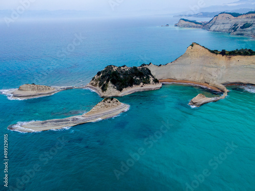 Aerial drone view of Cape Dratis (Peroulades) formation Corfu, Greece