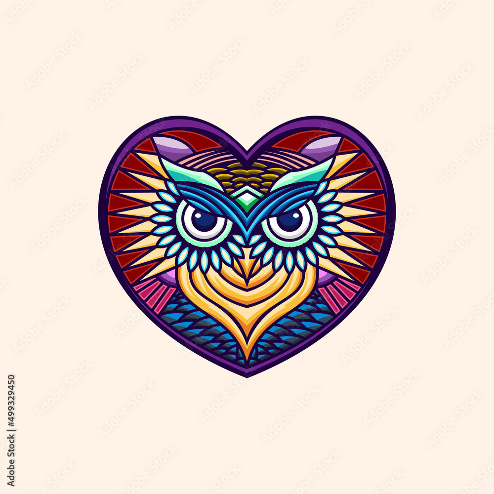 Owl face with heart concept animal design  vector 
