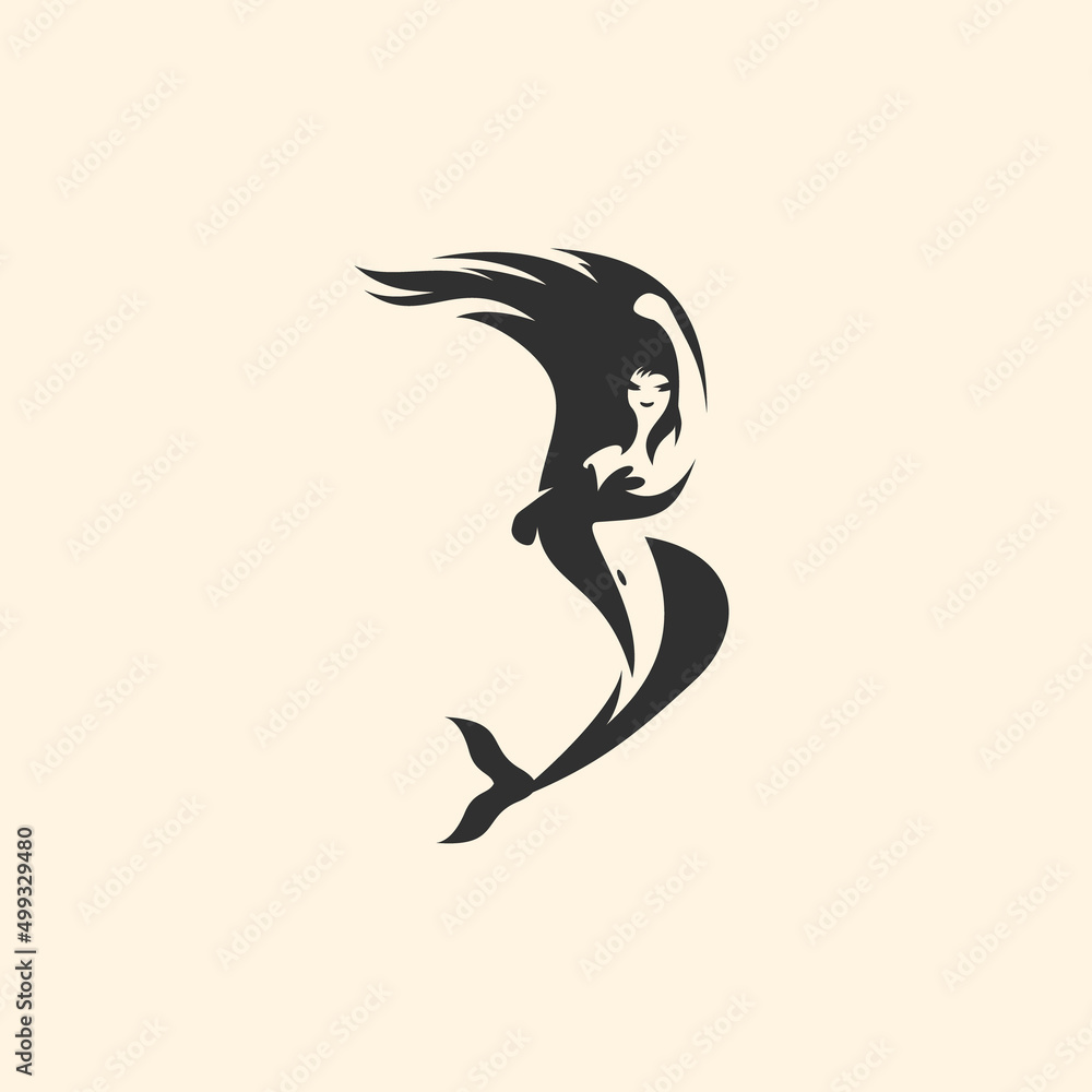 Mermaid logo with silhouette design vector Mermaid logo with silhouette design vector