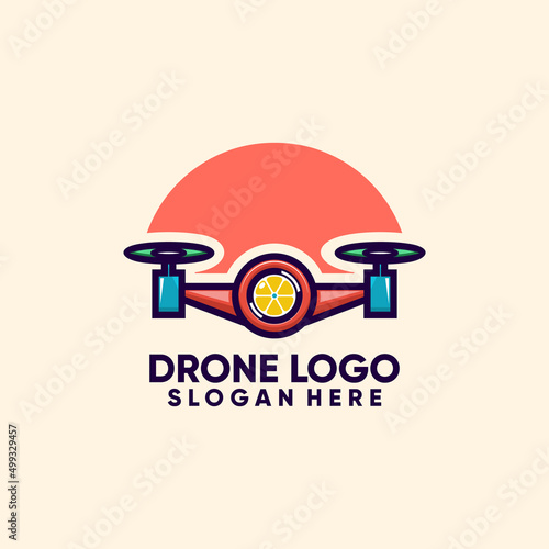 Drone logo with orange concept design vector 