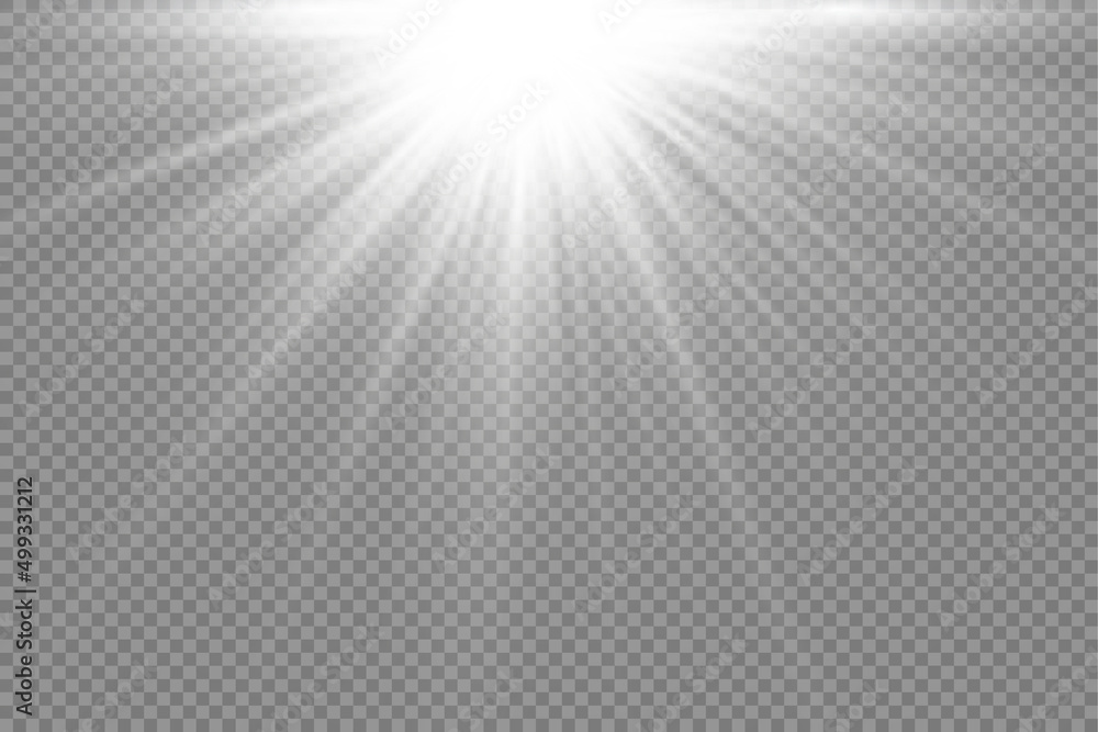 Sunlight with bright explosion, flare sun rays.