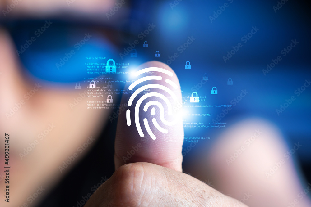 biometria, impronte digitali, riconoscimento, sicurezza digitale - obrazy, fototapety, plakaty 