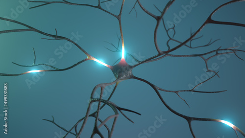 Neuron signal transfer from low to high activity 3D rendered