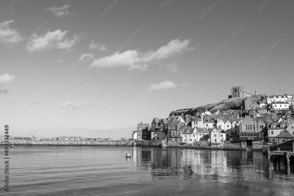 Black and white photo of Whitby in North Yorkshire