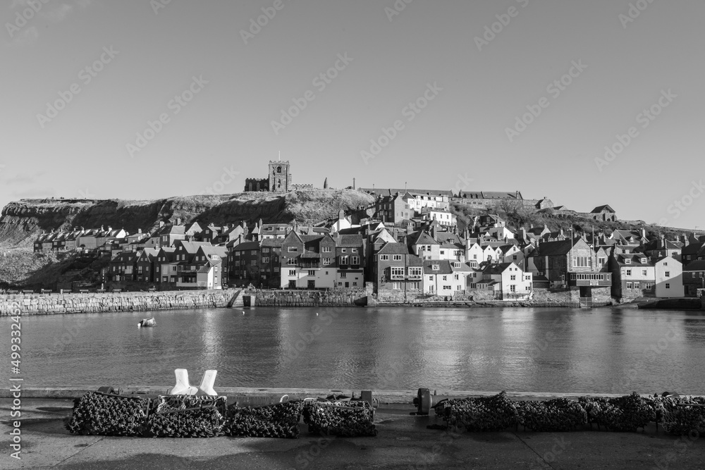 Black and white photo of Whitby in North Yorkshire