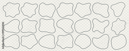 Simple line amoeba frame or circle outline border vector illustration set isolated on white. Doodle linear amorphous border. Hand drawn blotch shape. Abstract oval creative template, blob shape photo