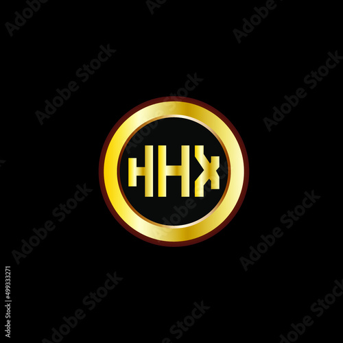 HHX letter circle logo design. HHX letter logo design with black background. HHX creative letter logo with gold colors.
 photo