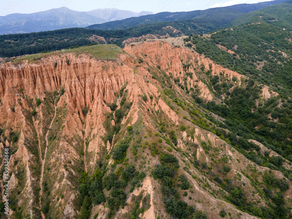Fototapeta premium Aerial view of rock formation Stob pyramids, Bulgaria
