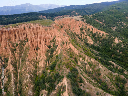 Aerial view of rock formation Stob pyramids, Bulgaria