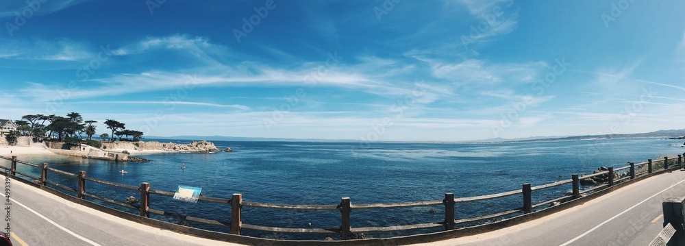 Panoramic view of the ocean and bike trail