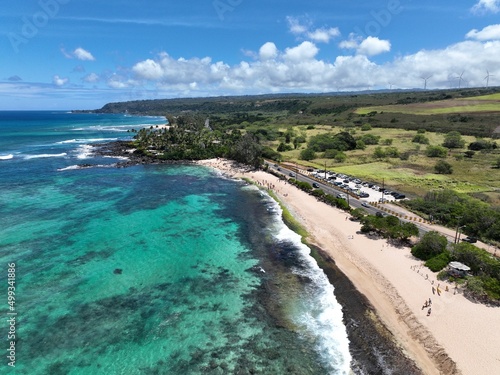 Aerial view of Turtle Beach in Oahu, Hawaii