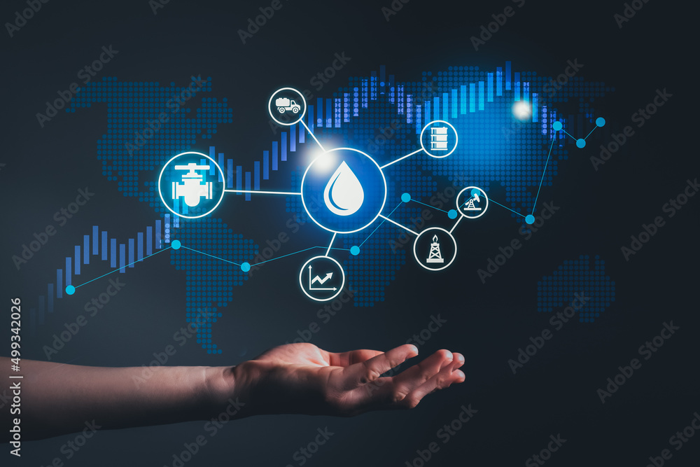 Stock market concept with oil industry icons and high-low graph on background Stock market concept with oil industry icons and high-low graph on background