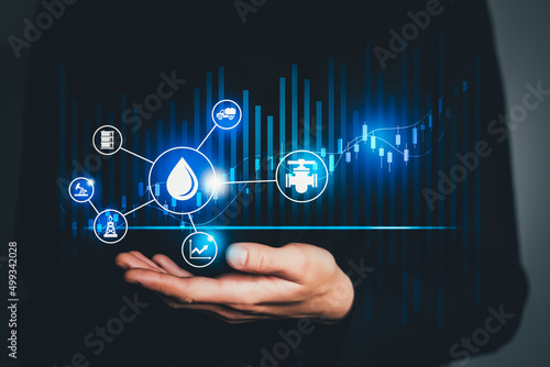 Stock market concept with oil industry icons and high-low graph on background