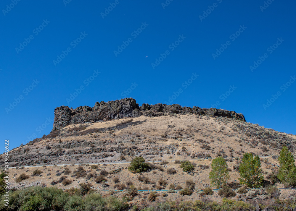 Desert Mountain Blue Sky and Moon Landscape View