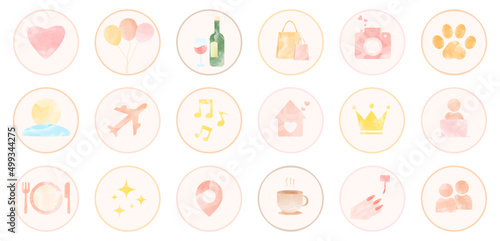 highlight cover for instagram, set of watercolor icons