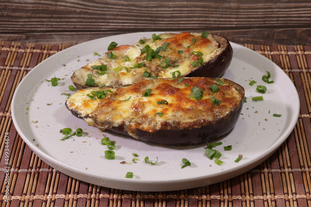 Eggplant Stuffed with Meat and Gratin with Cheese Eggplant Stuffed with Meat and Gratin with Cheese