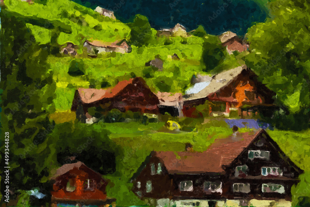 Fototapeta premium Abstract oil painting holiday landscape illustration