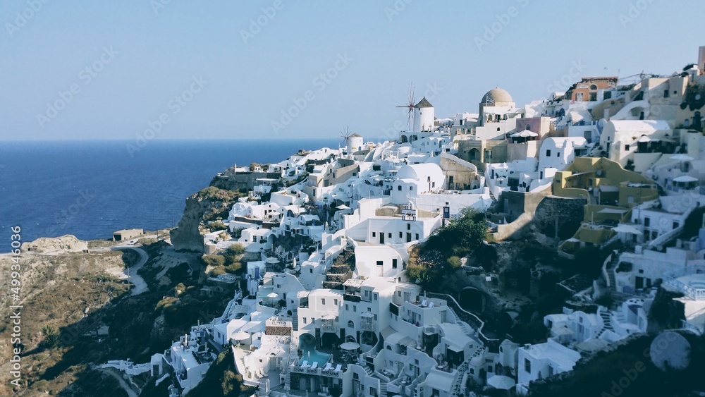 Greece white cliffside buildings