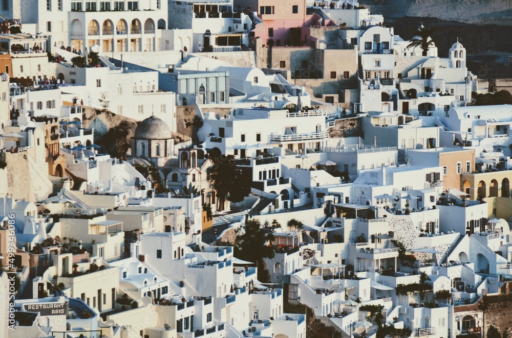 Greece white cliffside buildings