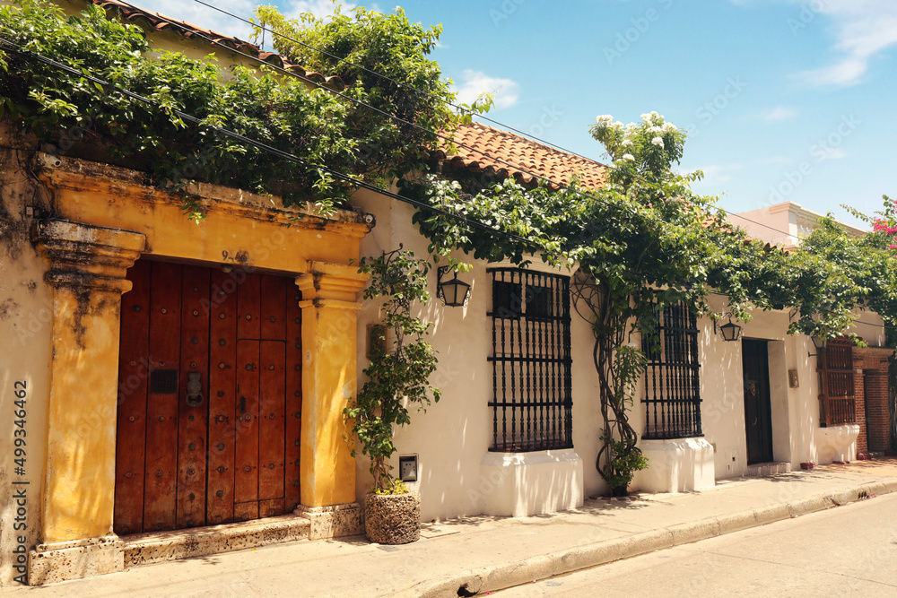 Colorful spanish colonial buildings in the city of Cartagena de Indias, Colombia. UNESCO world heritage site.