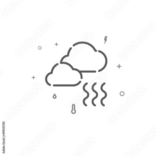 Foggy weather weather simple vector line icon, symbol, pictogram, sign isolated on white background. Editable stroke. Adjust line weight.