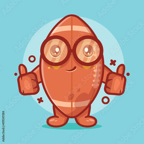 cute rugby ball character mascot with thumb up hand gesture isolated cartoon in flat style design