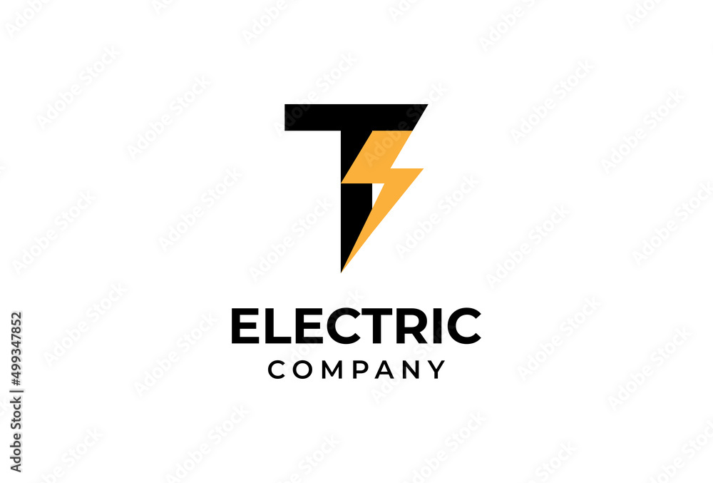Initial T Electric logo, letter T with thunder bolt combination, vector illustration Initial T Electric logo, letter T with thunder bolt combination, vector illustration