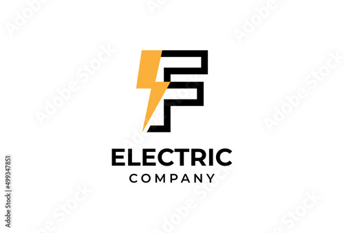 Initial F Electric logo, letter F with thunder bolt combination vector illustration