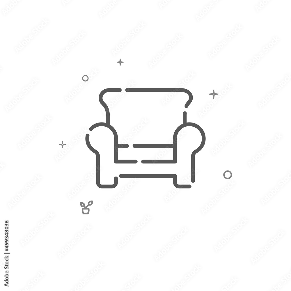 Fototapeta premium Easy chair simple vector line icon. Home furniture. Symbol, pictogram, sign isolated on white background. Editable stroke. Adjust line weight.