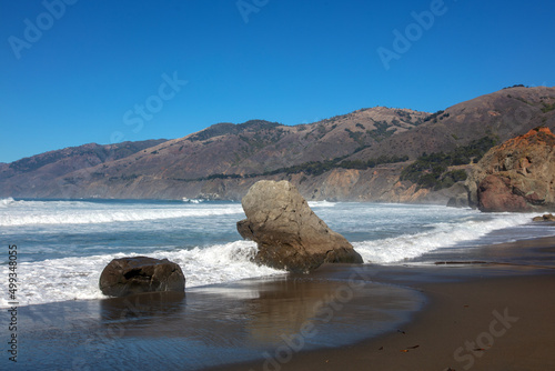 Boulders on beach at original Ragged Point at Big Sur on the Central Coast of California United States