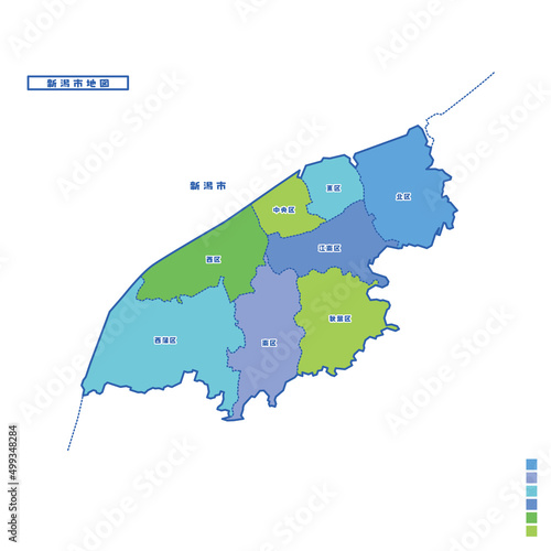 新潟市行政区・新潟市地図 雨の日カラーで色分けしてみた