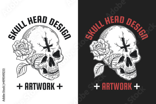 Set Dark illustration Skull Bones Head Hand drawn Hatching Outline Style Mystical Celestial Symbol Tattoo Merchandise T-shirt Merch vintage