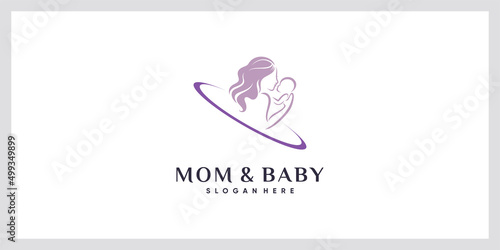 Mom and baby logo with modern style concept