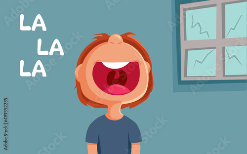 Funny Bad Singer Breaking a Window Vector Cartoon Illustration