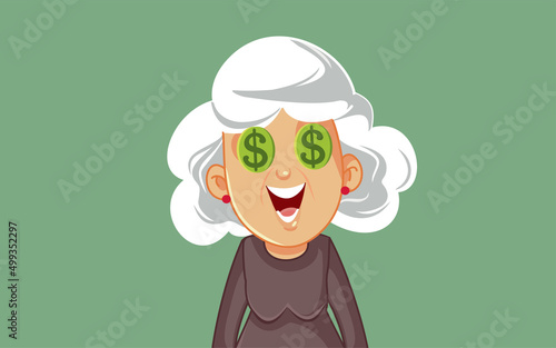 Elderly Woman Thinking about Money Vector Cartoon Illustration