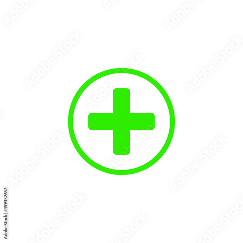 Isolated Green Simple First Aid Cross. Vector Image.