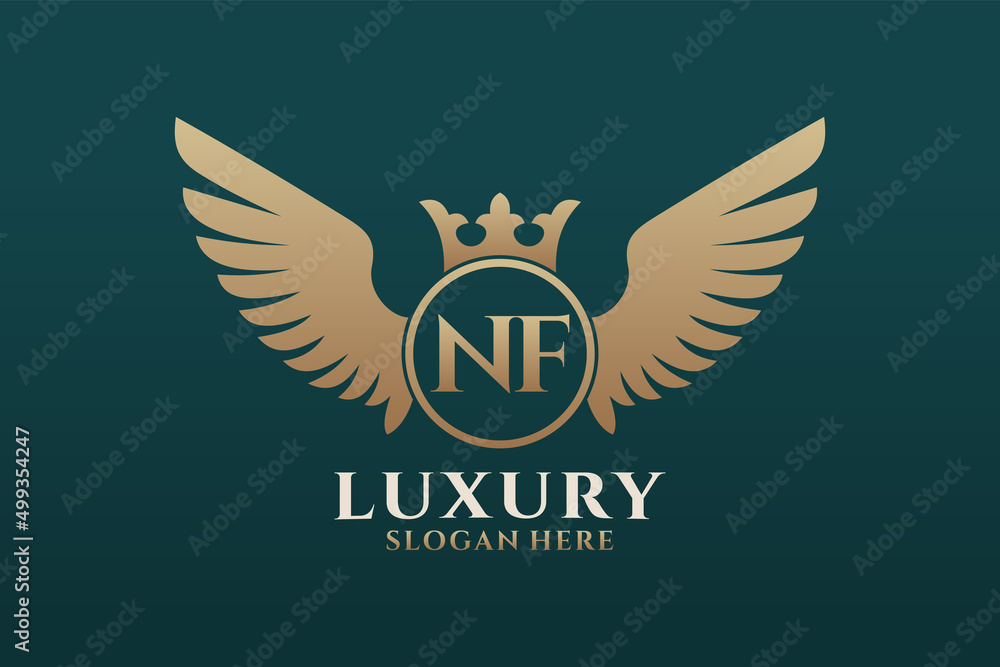 Plakát Luxury royal wing Letter NF crest Gold color Logo vector ...