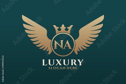 Luxury royal wing Letter NA crest Gold color Logo vector, Victory logo, crest logo, wing logo, vector logo template.