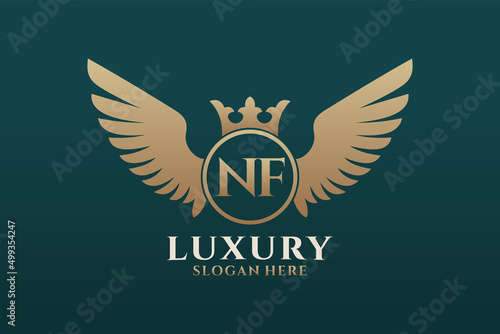 Luxury royal wing Letter NF crest Gold color Logo vector, Victory logo, crest logo, wing logo, vector logo template. photo