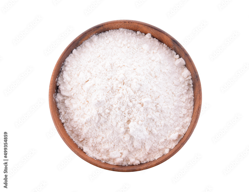 All-purpose flour isolated on white background. Top view.