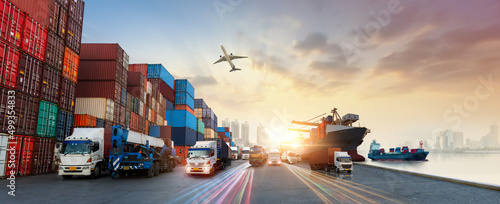 Obraz na płótnie Global business of Container Cargo freight train for Business logistics concept,
