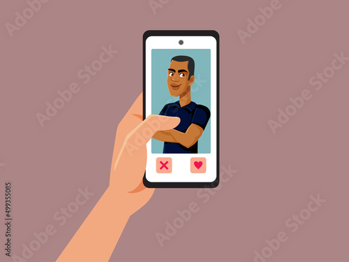 Woman Checking Dating App Vector Cartoon Illustration